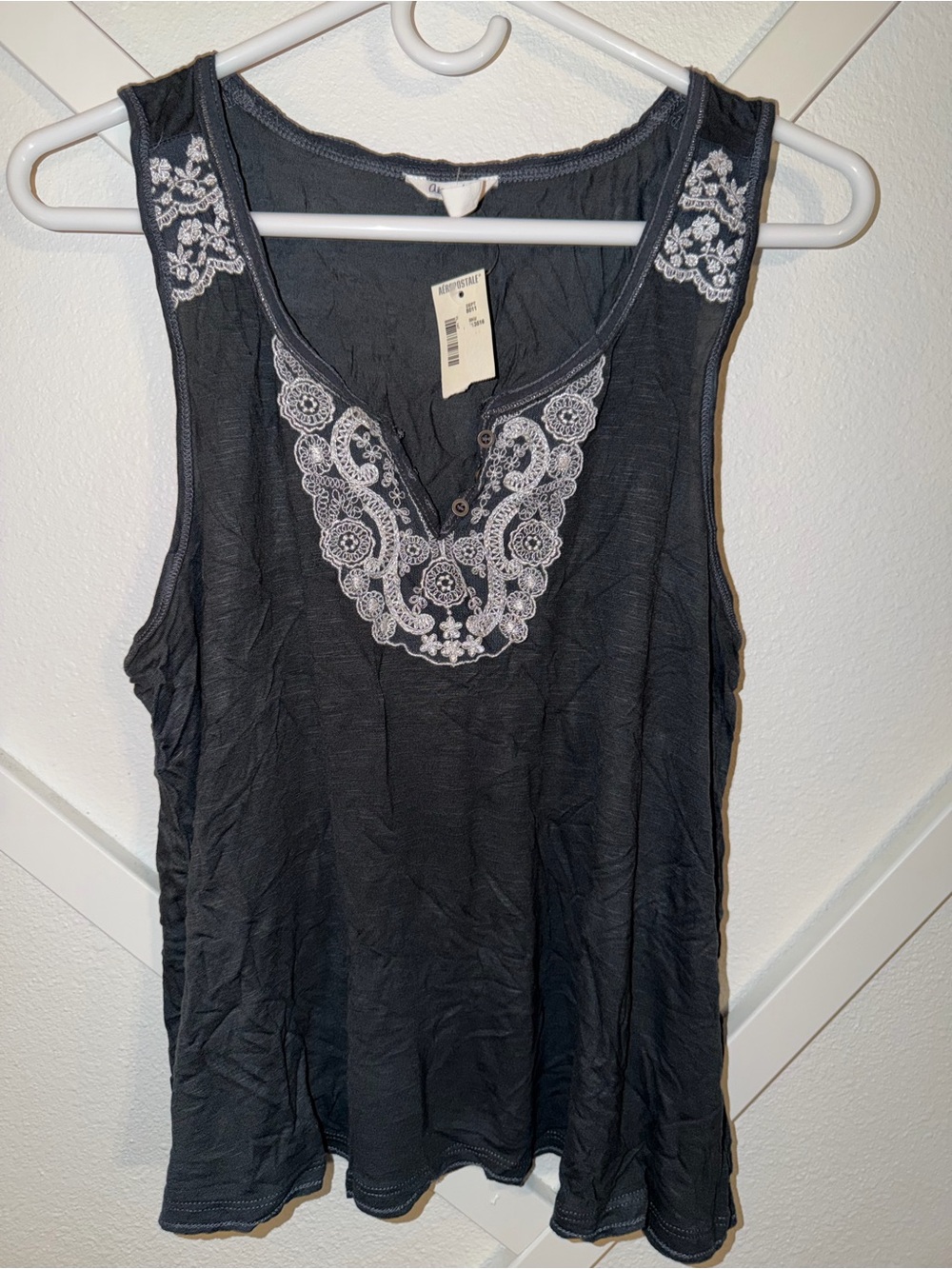 Aeropostale Black Tank Top with White Embroidery